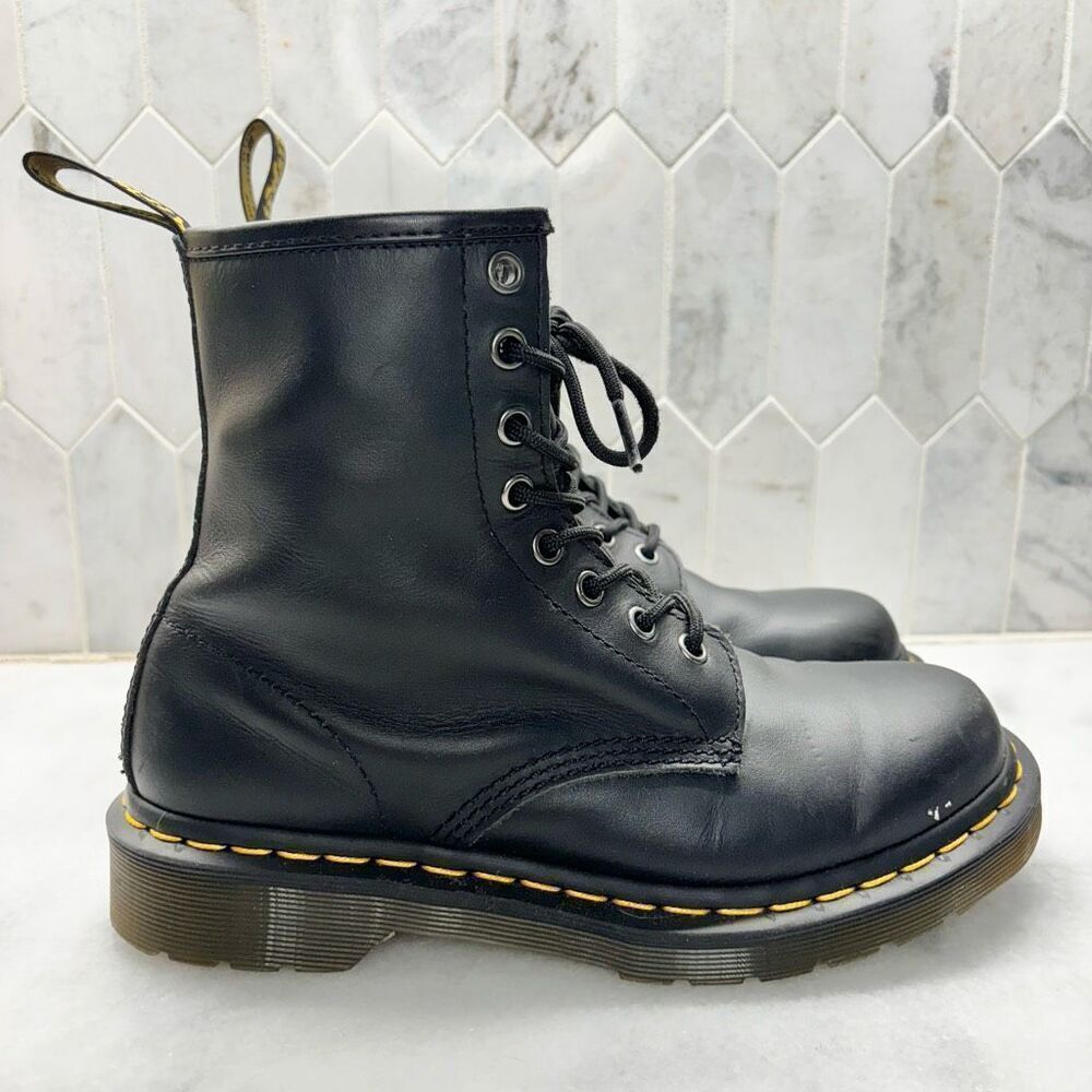 Dr Martens 1460 Nappa Leather Lug Sole Lace-Up Combat Boots Black Size 7